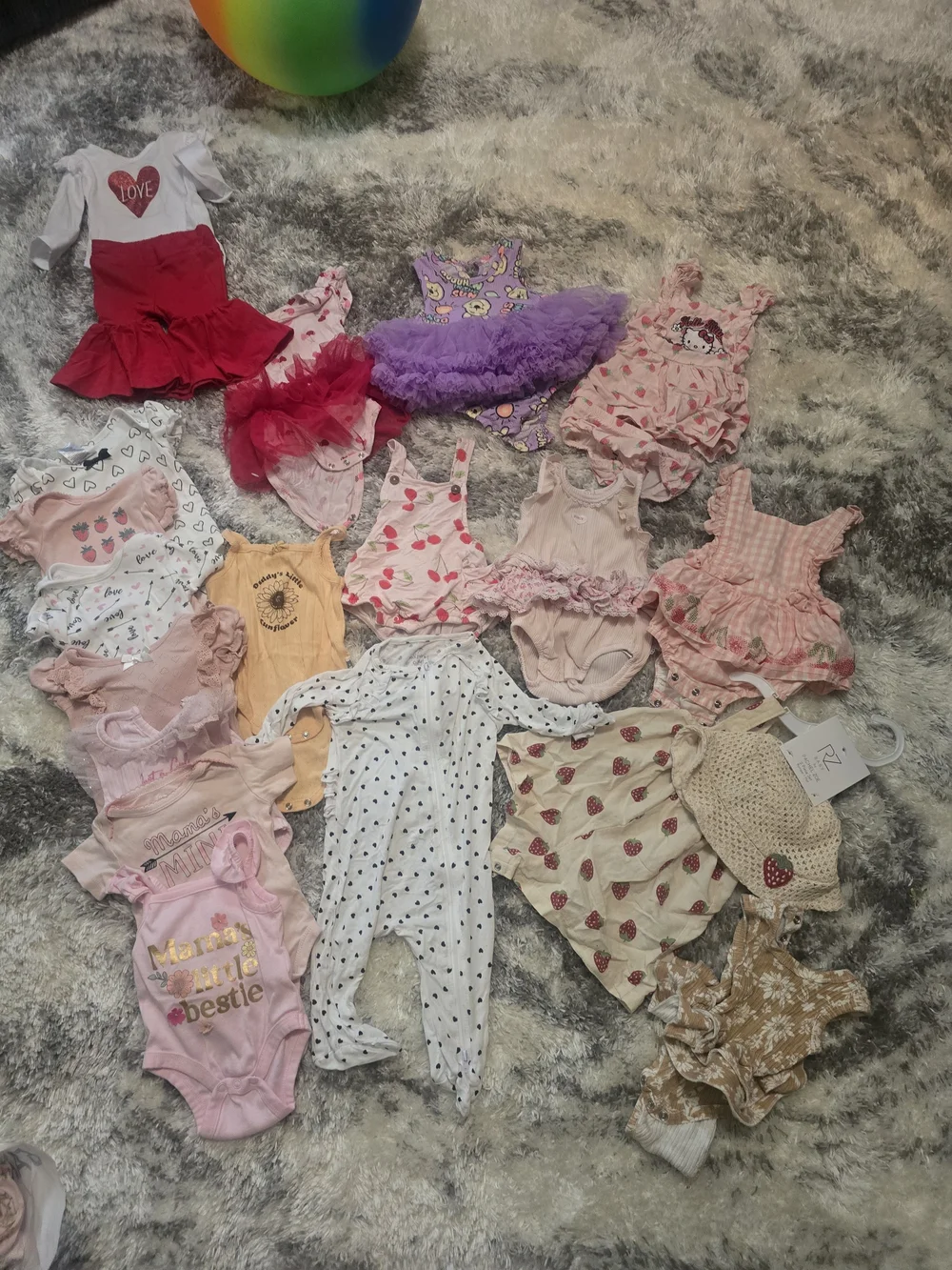 Cute Baby Girl Onesie & Dress Lot - Pink, Purple, Cream, Yellow